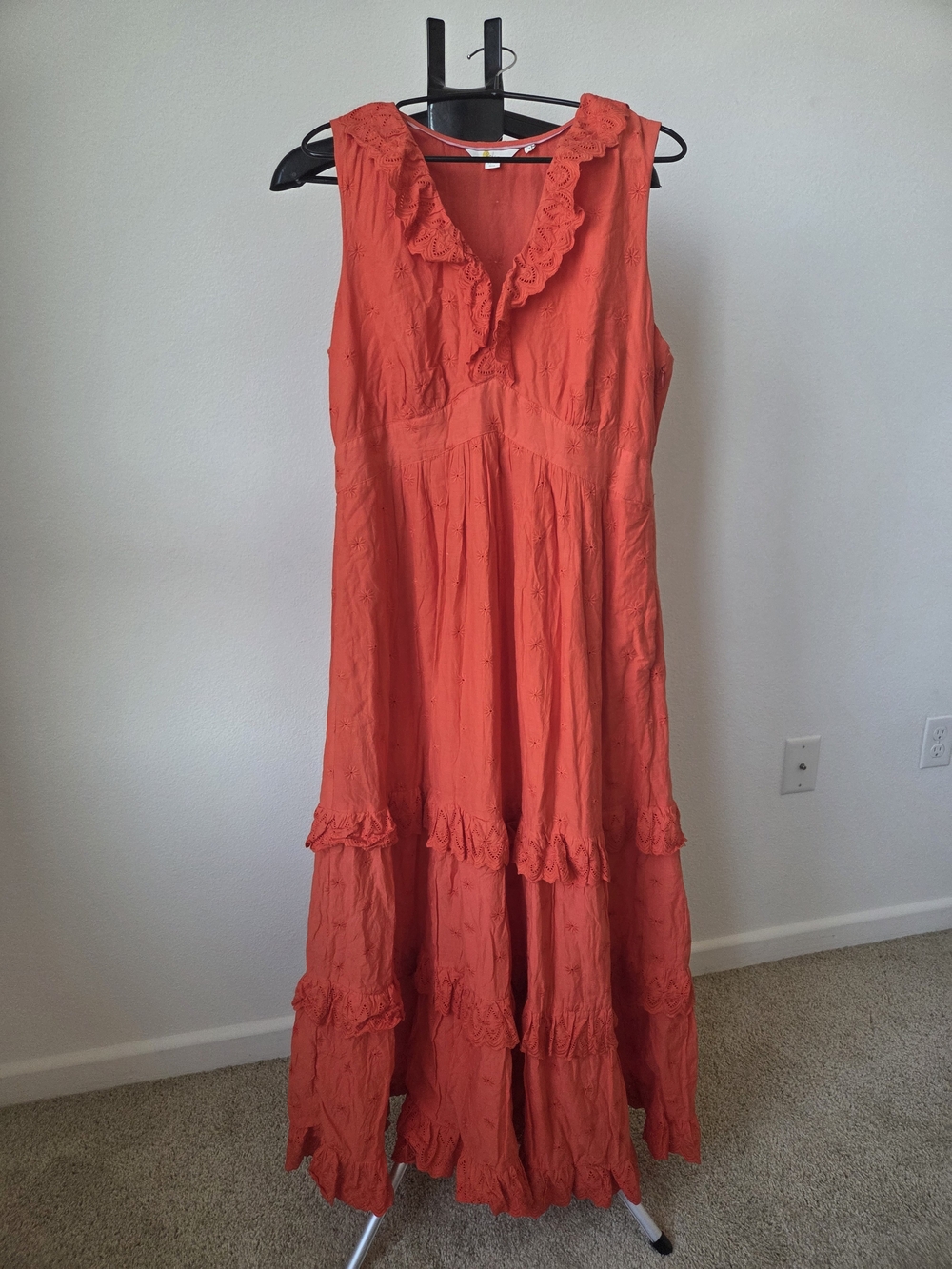 ​Boden Orange Eyelet Ruffle Tiered Maxi Dress Size US 12 UK 16 Boho